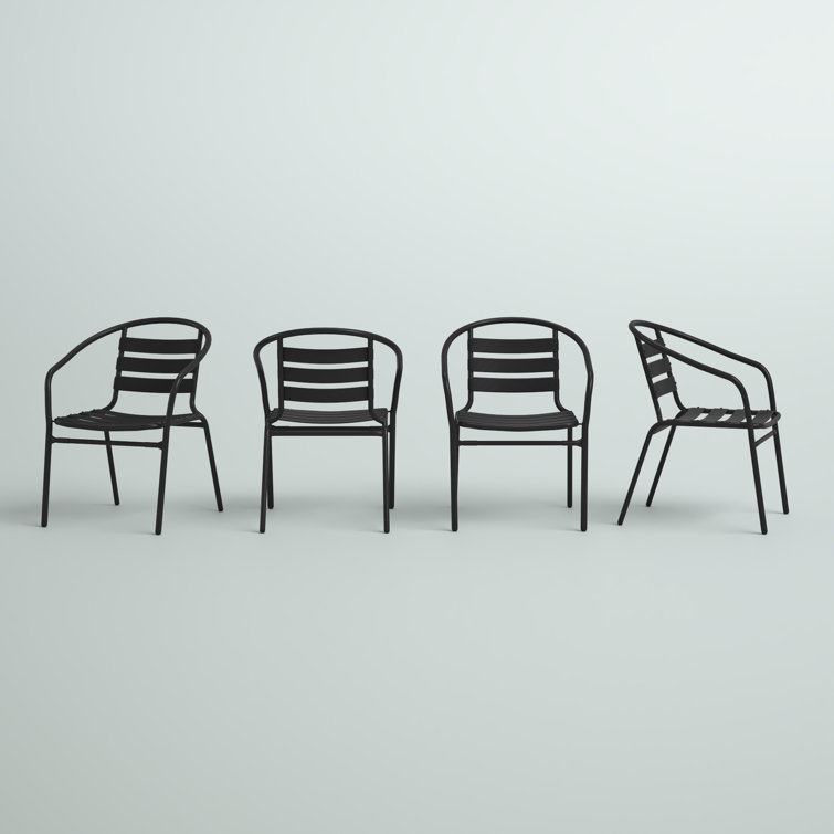 Black metal restaurant stack online chair with aluminum slats